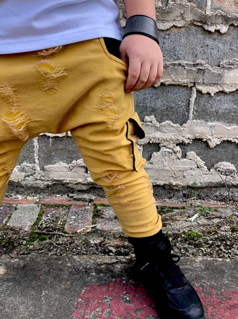 Mustard Cargo Pocket Harem Pants unisex kids Steampunk Wolf Kidz