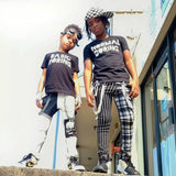 Swagger Plaid & Striped Skinny Monochrome Pants for unisex kids