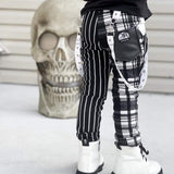 Swagger Plaid & Striped Skinny Monochrome Pants for unisex kids