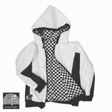 White and Black Reversible Jacket for Kids Vegan,Leather Checkerboard