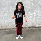 Red Striped Skinny Pants with Straps Unisex Kids