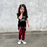 Red Striped Skinny Pants with Straps Unisex Kids