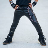 Black Classic Skinny Pants in vegan leather for boys girls