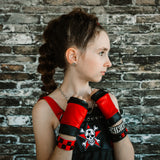 Red Matte Fingerless Gloves with Black cuffs  Vegan Leather Kids Adults