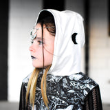 Moth Hoodie with Moon Cut Design Black and White Vegan Leather