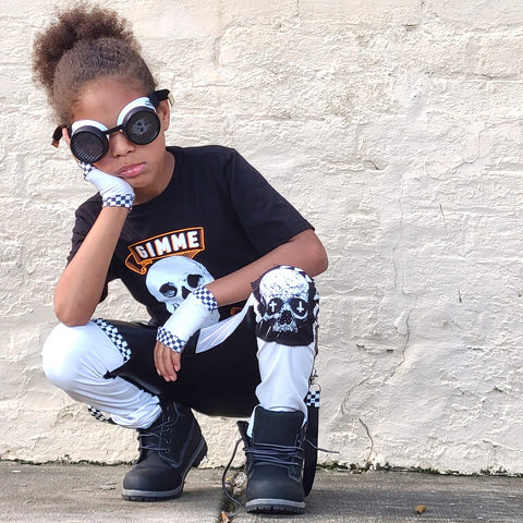 Black & White Vegan Leather Skinny Pants for kids