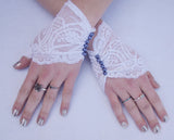 Victorian Lace Fingerless Gloves with Pearls in Cusom Colors and Sizes