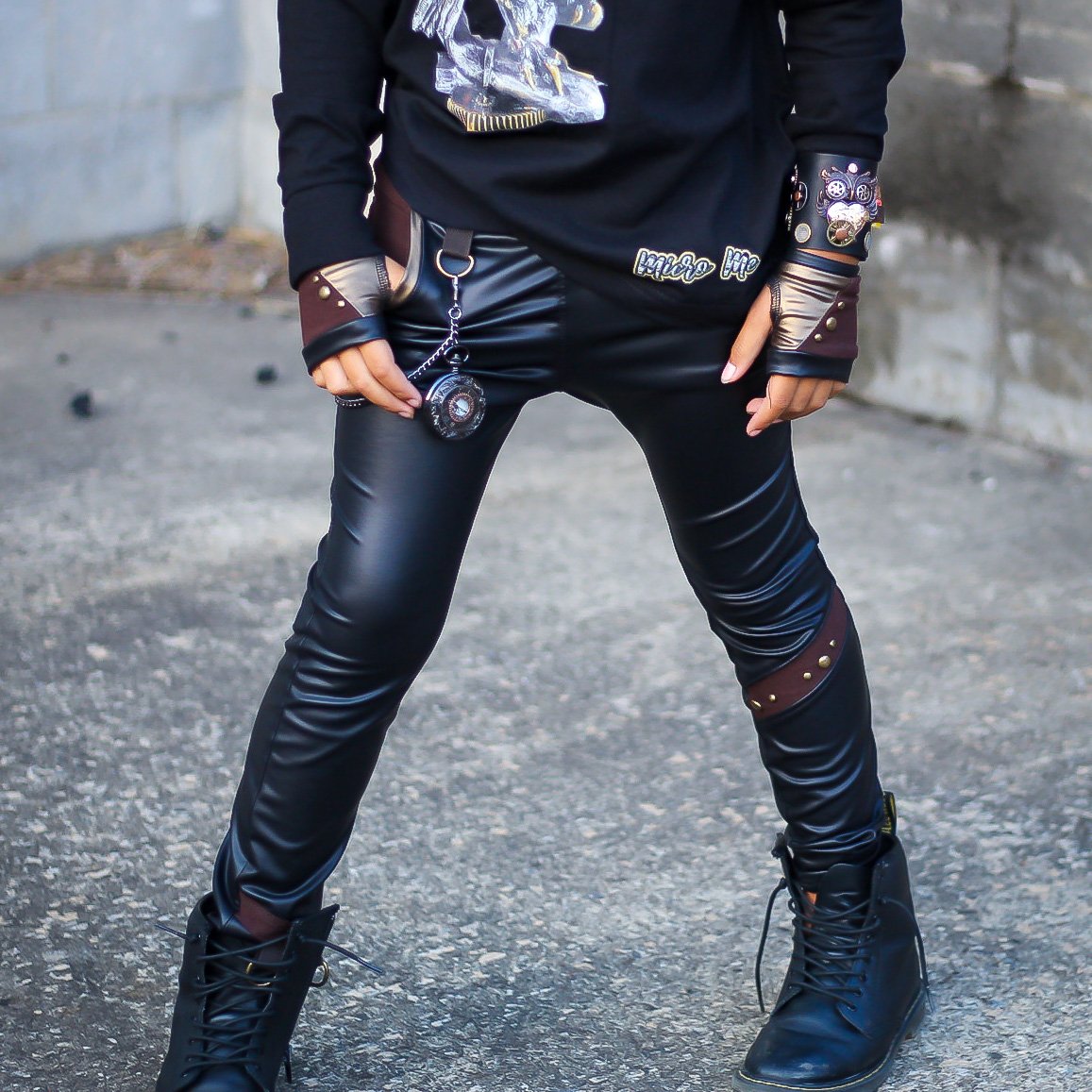Steampunk Black and Brown Vegan Leather Pants Unisex Kids