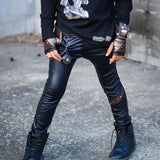 Steampunk Collab  Black and Brown Vegan Leather Pants Unisex Kids