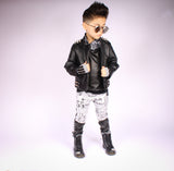 Newspaper Hoodie and Pants for boys girls Monochrome Vegan Leather fashions