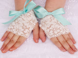 White big bow Lace fingerless gloves for Easter, Weddings, Dances