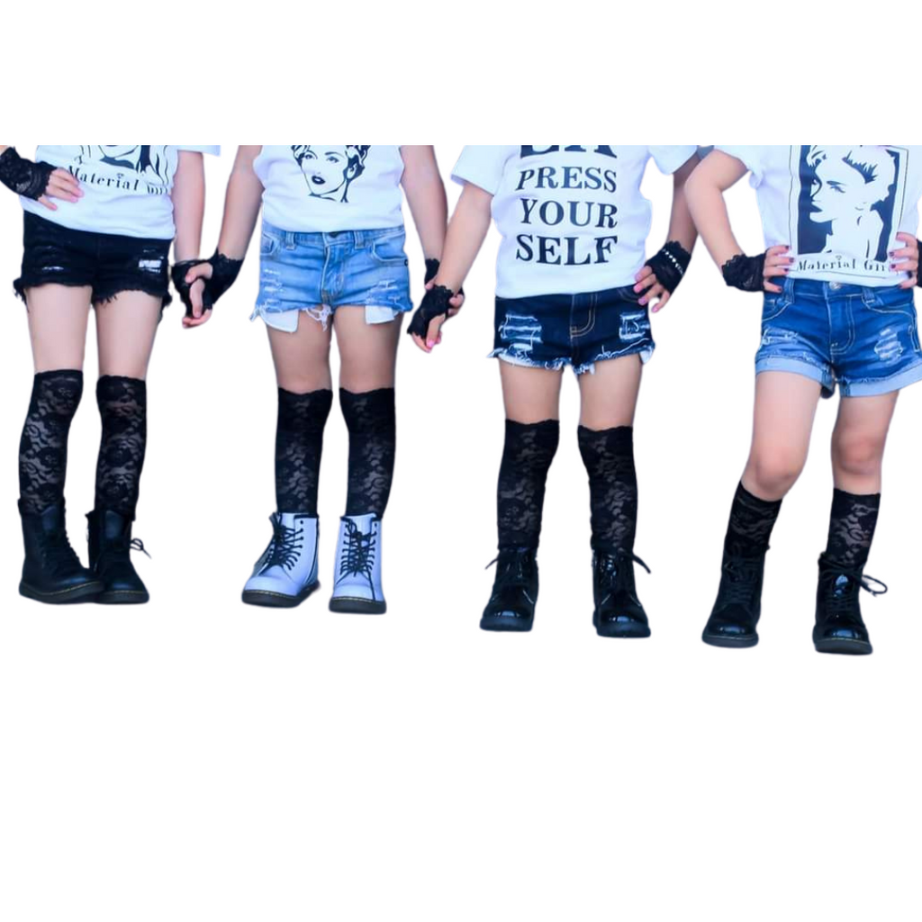 Black Lace Knee High Socks Baby Toddler Girl Steampunk Wolf Kidz