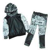 Newsprint Hoodie and Pants for boys girls Monochrome Vegan Leather fashion newspaper 📰