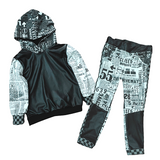 Newspaper Hoodie and Pants for boys girls Monochrome Vegan Leather fashions